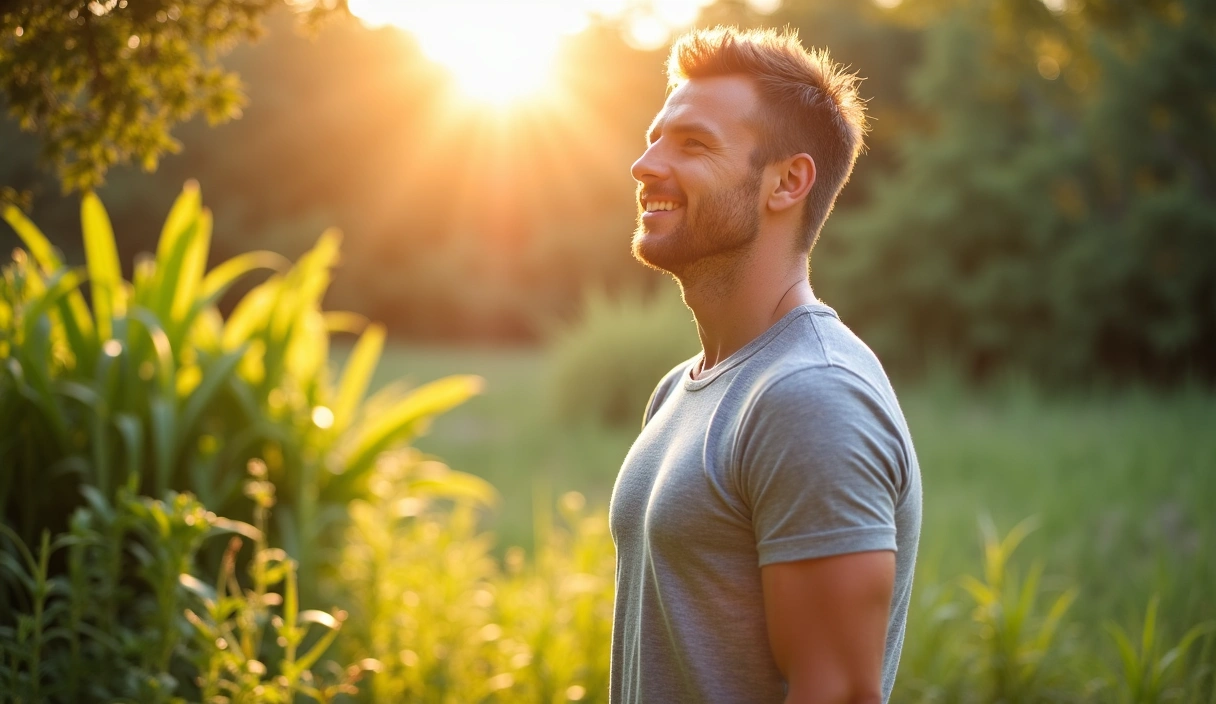Hombre vibrante y saludable en un entorno natural